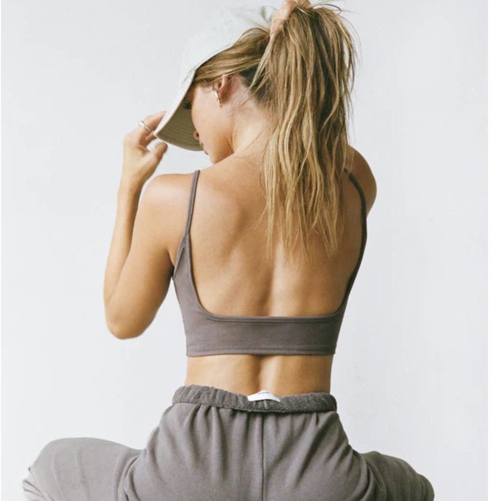 Joah Brown Mauve Ribbed Low Back Crop Camisole Top